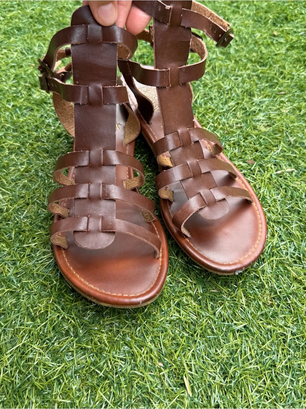 Women’s Brown Leather Gladiator Sandals black poppy